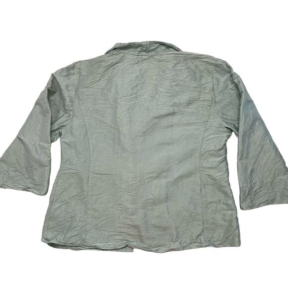 EILEEN FISHER Crinkle Silk Mint Green Button Front Blouse Size Medium #F9CD - Picture 5 of 10